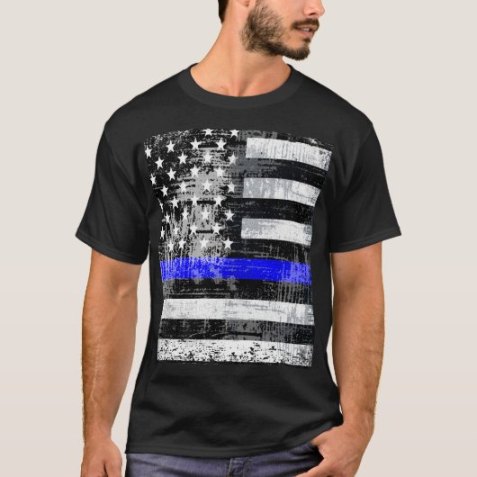 Grunge Blue Line Flag T-Shirt (Voorkant)