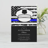 Grunge Blue Line Politie Pet Afstuderen Kaart (Staand voorkant)