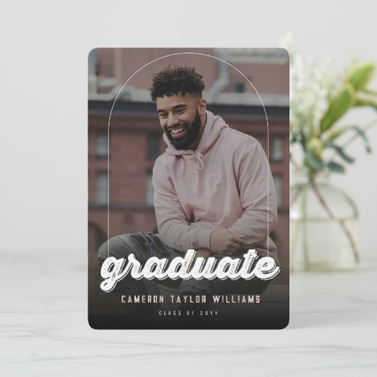 Grunge Bold Script Simple Photo Graduparty Kaart (Staand voorkant)