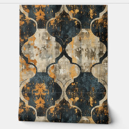 Grunge borstel damast patroon in zwart, beige, bru behang