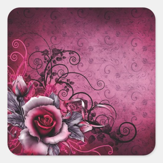 grunge botanische bloemen magenta roze Rose Vierkante Sticker (Voorkant)