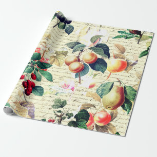 Grunge Botanische  Fruit met Script Cadeaupapier