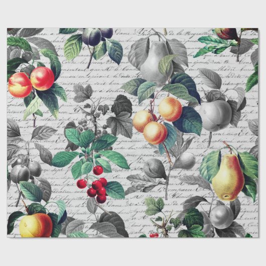 Grunge Botanische  Fruit met Script Cadeaupapier (Vlak)