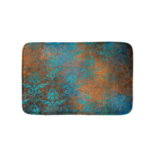 Grunge Brown Blue Floral Decorative Pattern Badmat