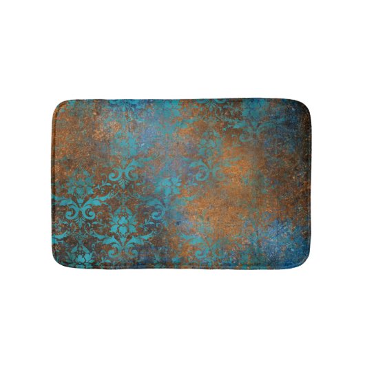 Grunge Brown Blue Floral Decorative Pattern Badmat (Voorkant)