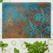 Grunge Brown Blue Floral Decorative Pattern Theedoek (Gevouwen)