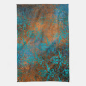 Grunge Brown Blue Floral Decorative Pattern Theedoek (Verticaal)