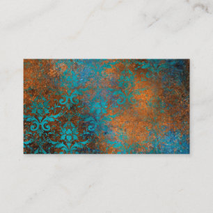 Grunge Brown Blue Floral Decorative Pattern Visitekaartje