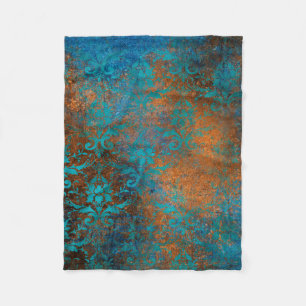 Grunge Bruin Blauw Bloemendecoratie Luxe Patroon Fleece Deken