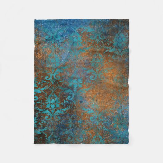 Grunge Bruin Blauw Bloemendecoratie Luxe Patroon Fleece Deken (Voorkant)