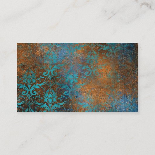 Grunge Bruin Blauw Bloemendecoratie Luxe Patroon Visitekaartje (Voorkant)