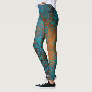 Grunge Bruine Blauwe Bloemrijke Luxe Patroon Leggings