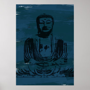 Grunge Buddha Poster - Donker Blauwgroen