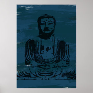 Grunge Buddha Poster - Donker Blauwgroen