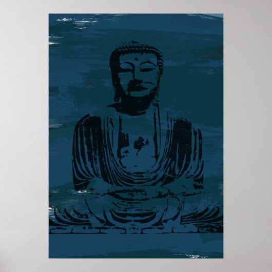 Grunge Buddha Poster - Donker Blauwgroen (Voorkant)