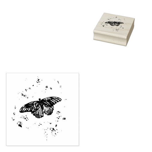 Grunge Butterfly Wood Art Stamp Rubberstempel (Gestempeld)