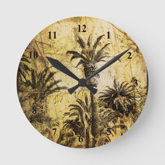 Grunge California Palm Trees Round Wall Clock Ronde Klok (Voorkant)