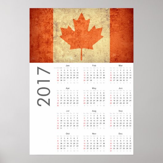 Grunge Canada Vlagkalender 2017 Poster (Voorkant)