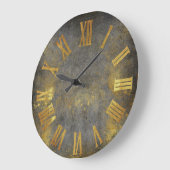 Grunge Cement Gray Gold Metal Minimum Roman Number Grote Klok (Hoek)