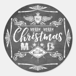 Grunge Chalkboard Merry Christmas Retro Typografie Ronde Sticker