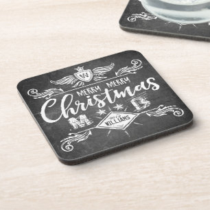 Grunge Chalkboard Merry Kerstrepografie Bier Onderzetter