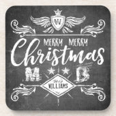 Grunge Chalkboard Merry Kerstrepografie Bier Onderzetter (Voorkant)