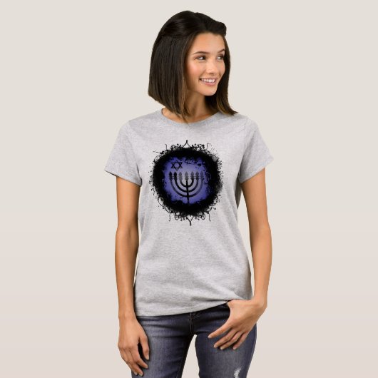 Grunge Chanukah Menorah T-Shirt (Voorkant volledig)