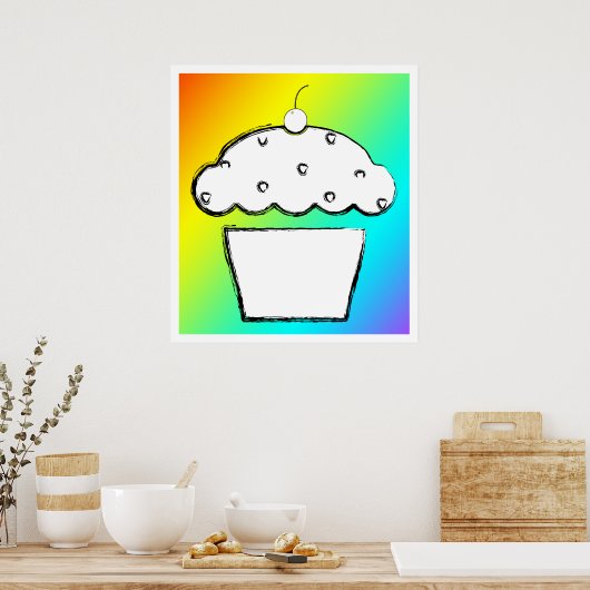 grunge cherry cupcake poster (Keuken)