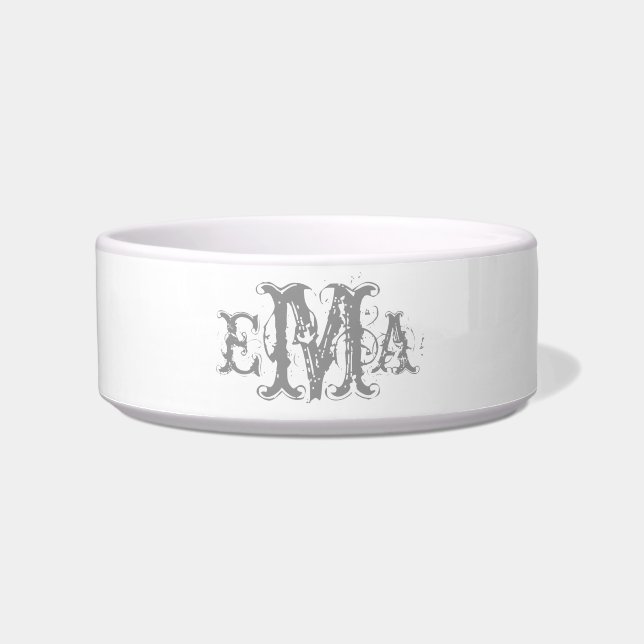 Grunge Chic gepersonaliseerde Monogram Pet Bowl Voerbakje (Voorkant)