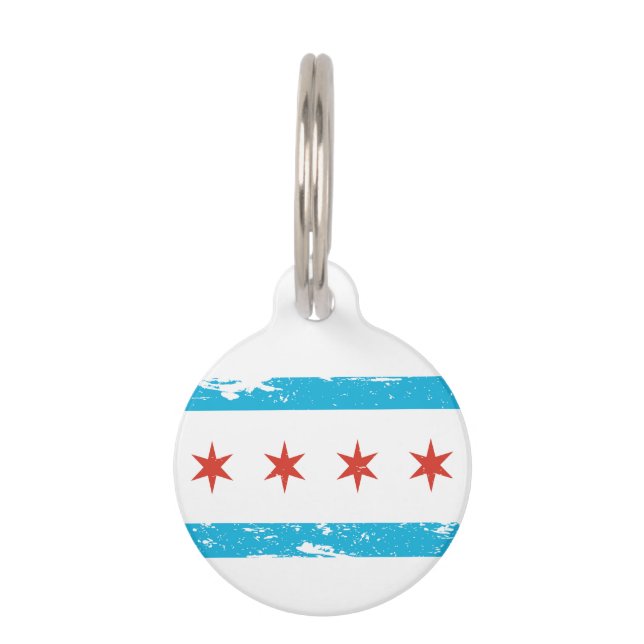 Grunge Chicago Flag Huisdierpenning (Achterkant)