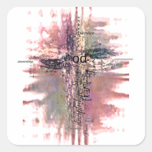 Grunge christelijke woorden kruis vierkante sticker