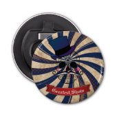 Grunge Circus Sugar Skull Ringmaster Custom Text Button Flesopener (Voorkant)