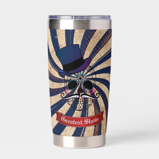 Grunge Circus Sugar Skull Ringmaster Custom Text Geïsoleerde Drinkbeker (Achterkant)