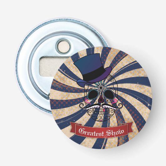 Grunge Circus Suiker Skull Ringmeester Aangepaste  Button Flesopener (Voorkant)