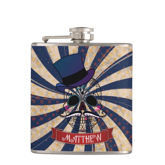 Grunge Circus Suiker Skull Ringmeester Persoonlijk Heupfles (Voorkant)