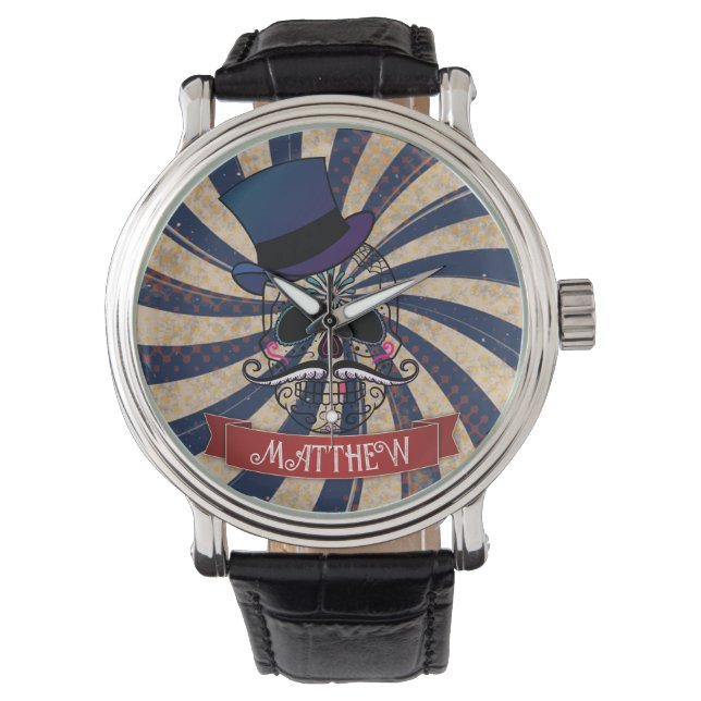 Grunge Circus Suiker Skull Ringmeester Persoonlijk Horloge (Voorkant)