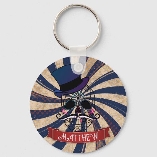Grunge Circus Suiker Skull Ringmeester Persoonlijk Sleutelhanger (Voorkant)