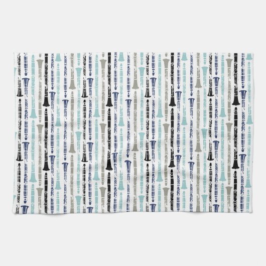 Grunge Clarinets - Blauw en grijs Theedoek (Horizontaal)
