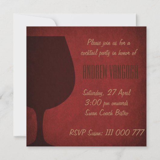 Grunge Cocktail Glass Party Invitation Red Kaart (Voorkant)