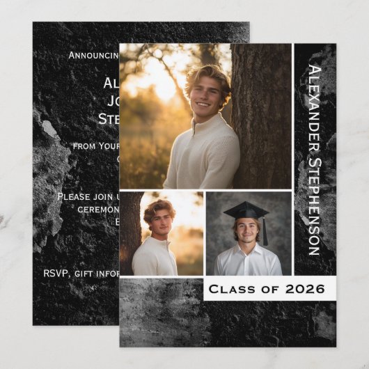 Grunge Concrete 3 Fotoboys Afstuderen Kaart (Voorkant / Achterkant)