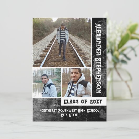 Grunge Concrete 3 Photo Boys Afstuderen Kaart (Staand voorkant)