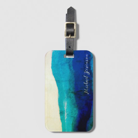 Grunge Cool Signature Turquoise and Ocean Blue Zee Bagagelabel (Voorkant (verticaal))