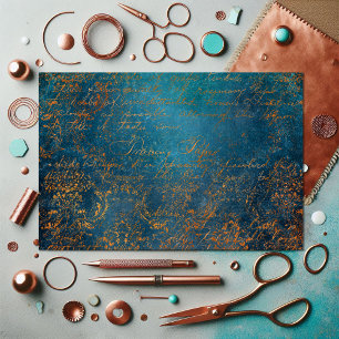 Grunge Copper Patina en Turquoise Calligraphy Tissuepapier