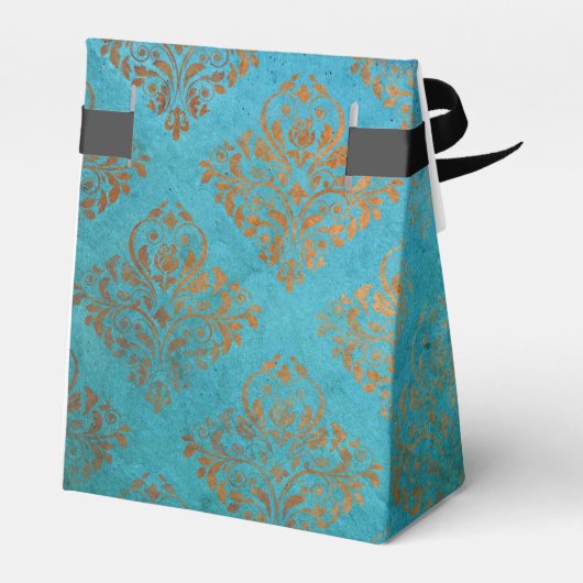 Grunge Copper Patina en Turquoise Damask Bedankdoosjes (Achterkant)