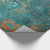 Grunge Copper Patina en Turquoise Damask Cadeaupapier (Hoek)