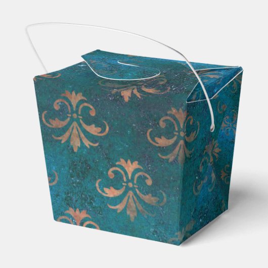 Grunge Copper Patina en Turquoise Fleur de Lis Bedankdoosjes (Achterkant)