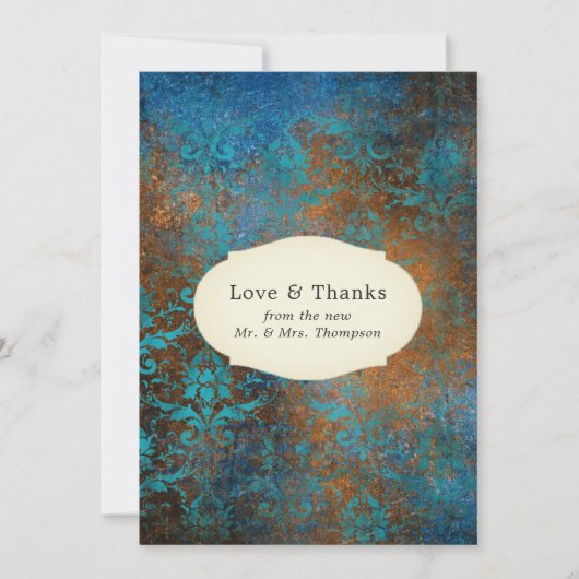 Grunge Copper Patina en Turquoise Hartelijk dank Bedankkaart (Voorkant)