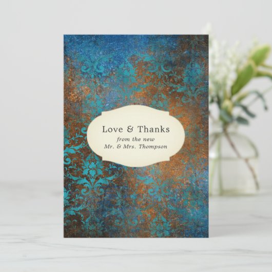 Grunge Copper Patina en Turquoise Hartelijk dank Bedankkaart (Staand voorkant)