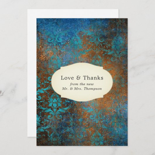 Grunge Copper Patina en Turquoise Hartelijk dank Bedankkaart (Voorkant / Achterkant)