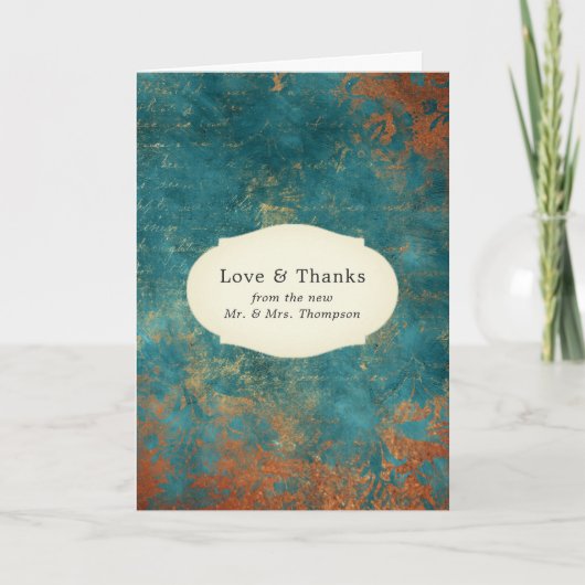 Grunge Copper Patina en Turquoise Hartelijk dank Bedankkaart (Voorkant)